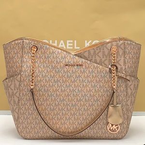 Michael Kors Tan and Gold Shoulder Bag